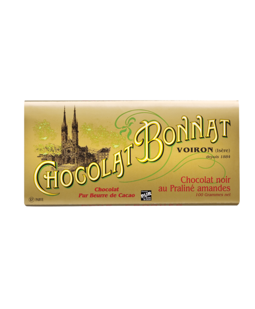 Tablette de chocolat Noir au Praliné d'amandes 65% CHOCOLAT BONNAT 100g