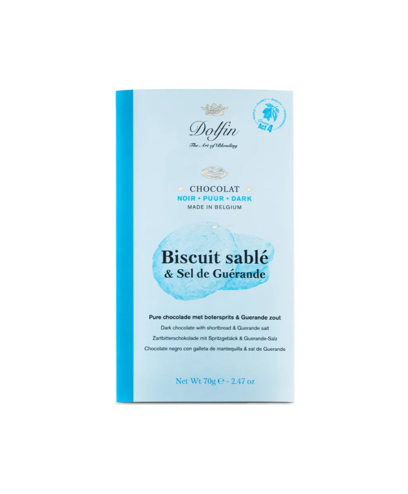 Tablette de chocolat noir "biscuit sablé et Sel de Guérande" DOLFIN