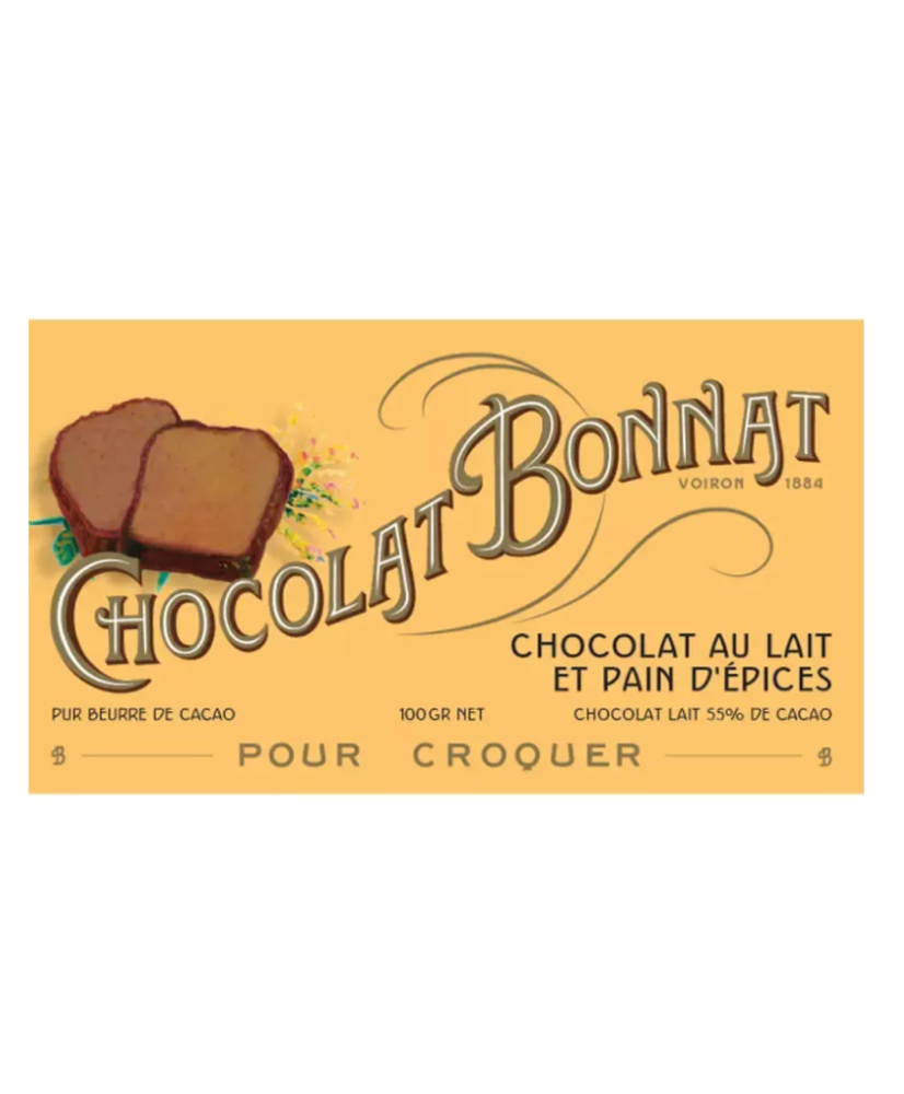 Tablette de chocolat au lait et pain d'épices 55% BONNAT Tablette de chocolat au lait et pain d'épices 55% BONNAT