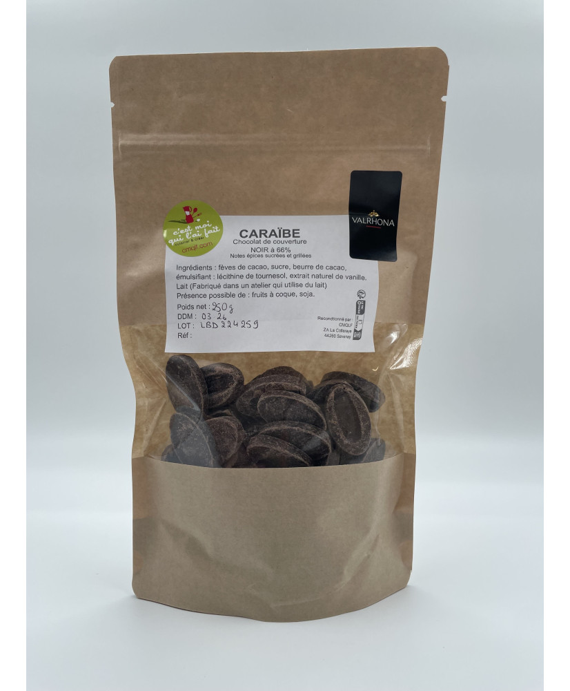 Chocolat noir de couverture Caraïbe 66% 250g VALRHONA Chocolat noir de couverture Caraïbe 66% 250g VALRHONA