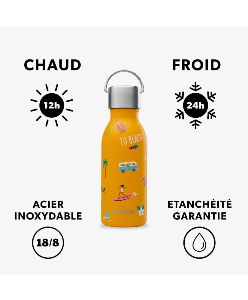 QWETCH - Gourde Enfant Isotherme 350ml - Kids Honolulu CURRY