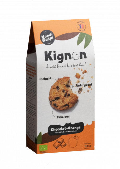 Biscuits bio Kignon Chocolat‑Orange avec pépites de chocolat noir et écorces d’orange confite – snack gourmand anti‑gaspi.