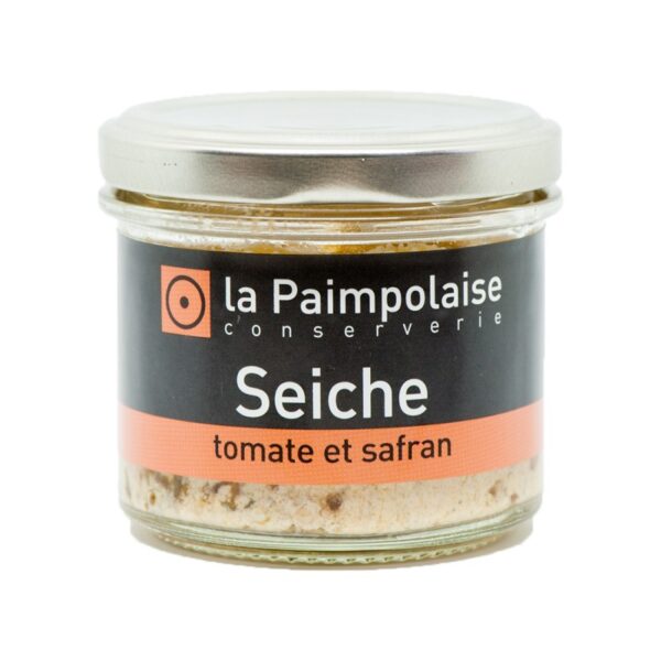Pot de tartinable de seiche à la tomate et au safran de La Paimpolaise Conserverie.