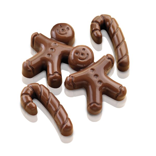 Moule silicone Easy Choc Mr Ginger Silikomart 12 cavités bonhommes pain d’épices & sucres d’orge – silicone platinum usage four et congélateur.