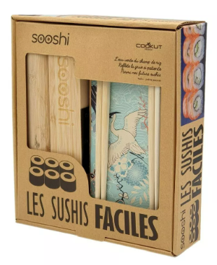 Coffret sushi maki faciles Cookut Sooshi – kit bambou + baguettes + livre de recettes maison