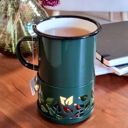 Mug chauffant Sixtea Cookut – mug émaillé + chauffe‑bougie, garde votre thé ou café à 60 °C