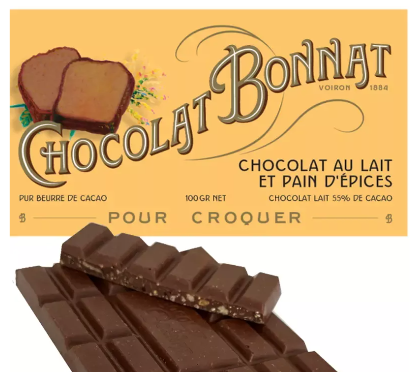 Tablette de chocolat au lait et pain d'épices 55% BONNAT Tablette de chocolat au lait et pain d'épices 55% BONNAT
