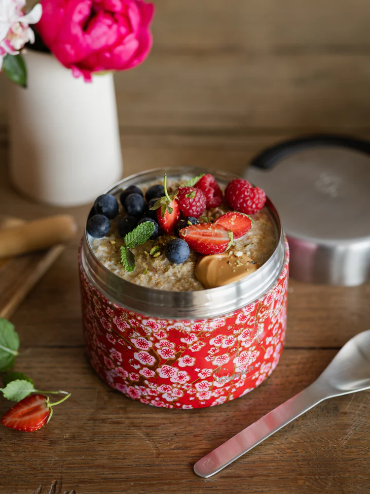Boîte repas isotherme avec poignée Flowers rouge 650ml - QWETCH