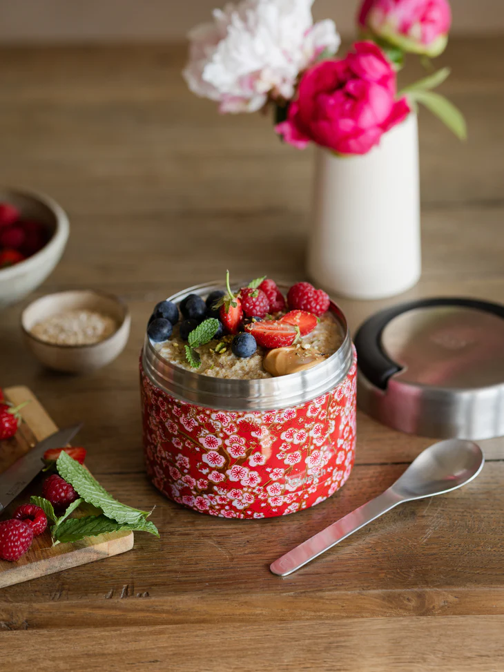 Boîte repas isotherme avec poignée Flowers rouge 650ml - QWETCH lunch box