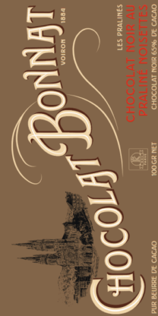 Tablette de chocolat noir au praliné noisettes 65% - BONNAT