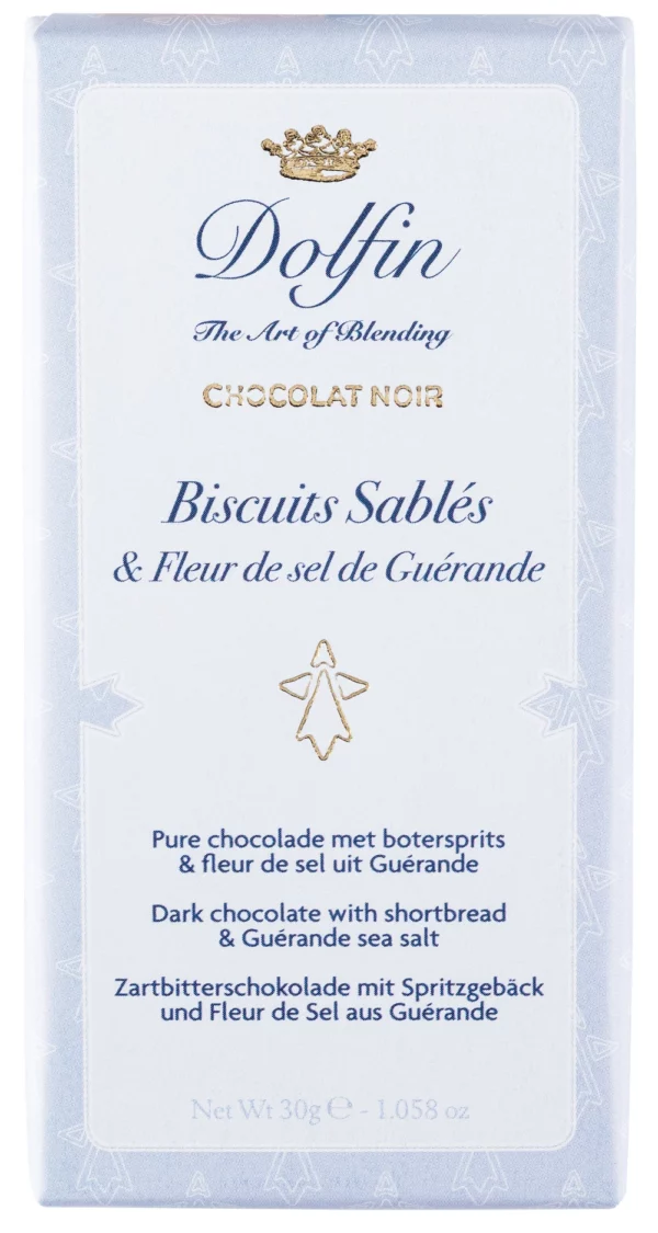 Tablette de chocolat biscuits sablés et fleur de sel de Guérande - DOLFIN