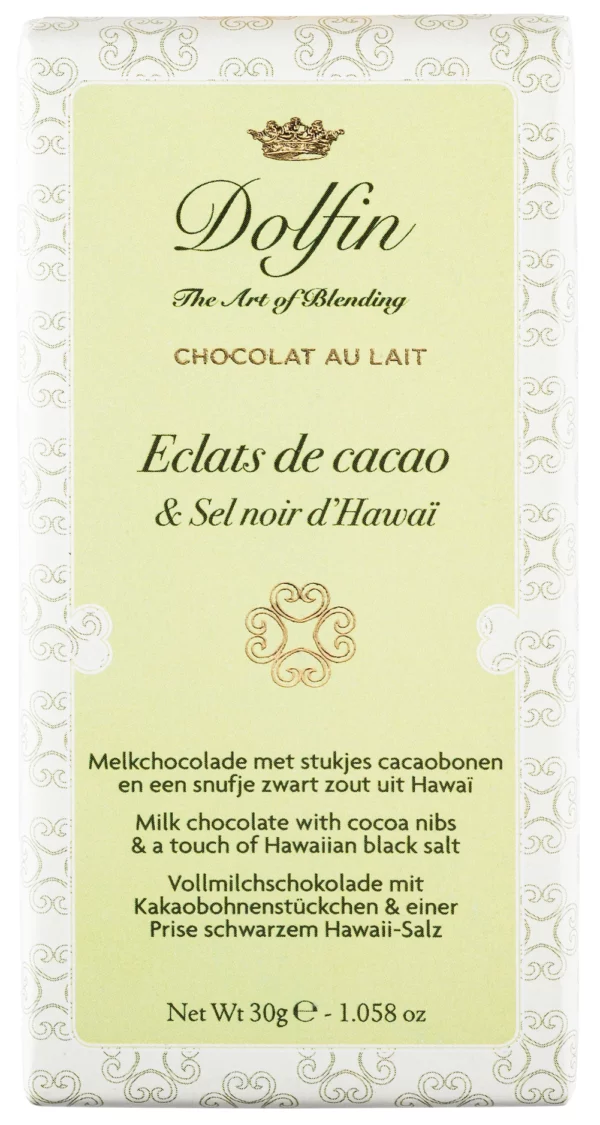 Tablette de chocolat éclats de cacao et sel noir d'Hawaï - DOLFIN