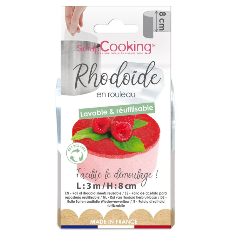 Ruban rhodoïde réutilisable H8cm - SCRAPCOOKING Ruban rhodoïde 8 cm ScrapCooking pour entremets, bavarois, cheesecakes. Idéal pour un démoulage net et une finition pro. Apte au contact alimentaire.