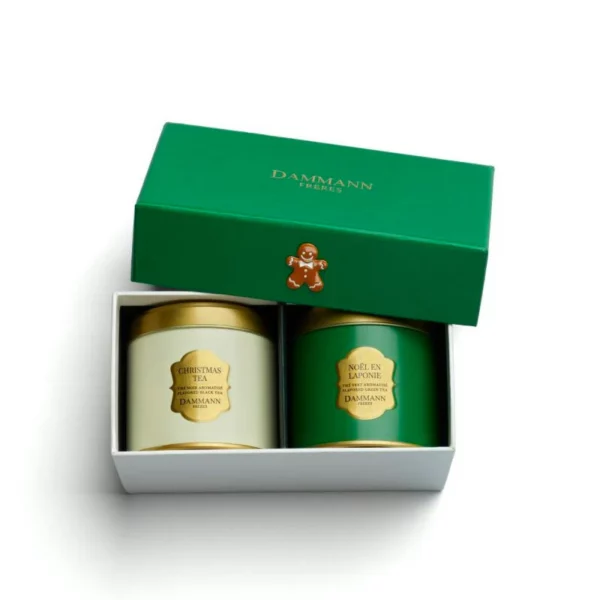 Coffret Let It Snow Dammann vert avec deux boîtes de 40 g (thé noir & thé vert)