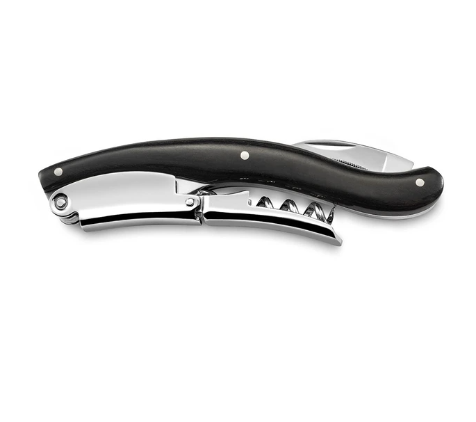 Tire-bouchon sommelier Sabatier Château Rousselon avec manche en bois et mèche inox pour ouverture facile des bouteilles de vin