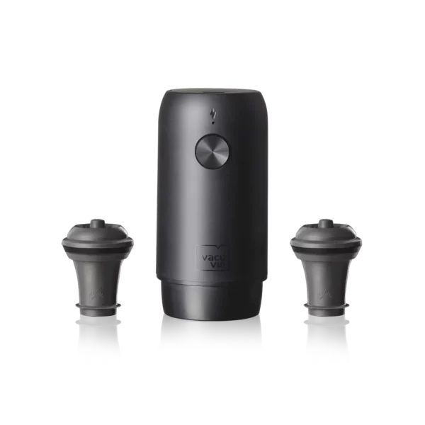 Pompe Vacu Vin électrique noire Wine Saver pour conservation vin avec bouchons inclus
