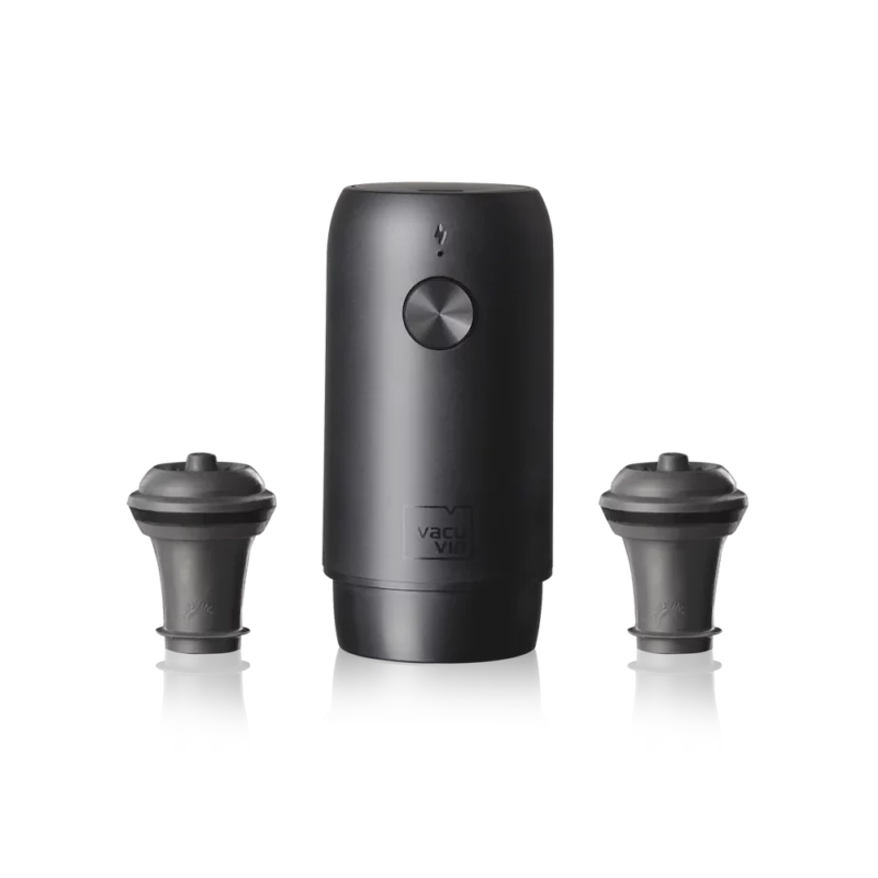 Pompe Vacu Vin électrique noire Wine Saver pour conservation vin avec bouchons inclus