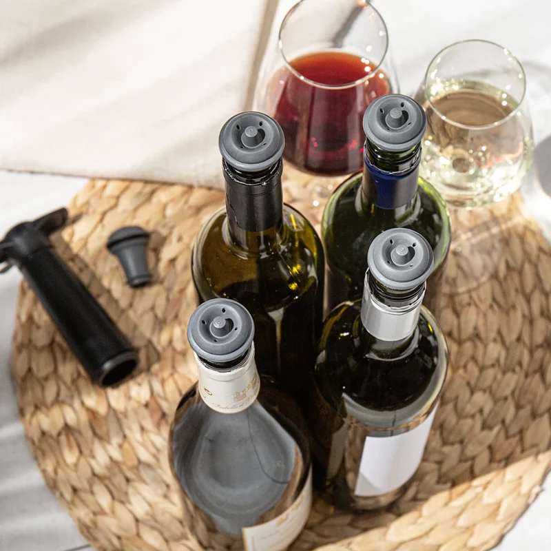 Bouchons à vin gris Vacu Vin – accessoires compatibles Wine Saver pour conserver le vin après ouverture
