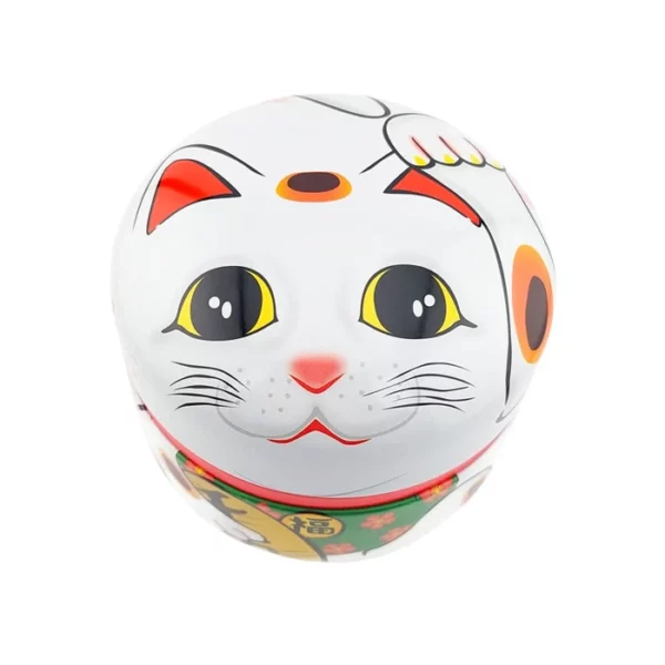 Boîte à thé japonaise Maneki Neko blanc : métal hermétique décoratif, chat porte-bonheur japonais pour conserver votre thé et attirer la chance.