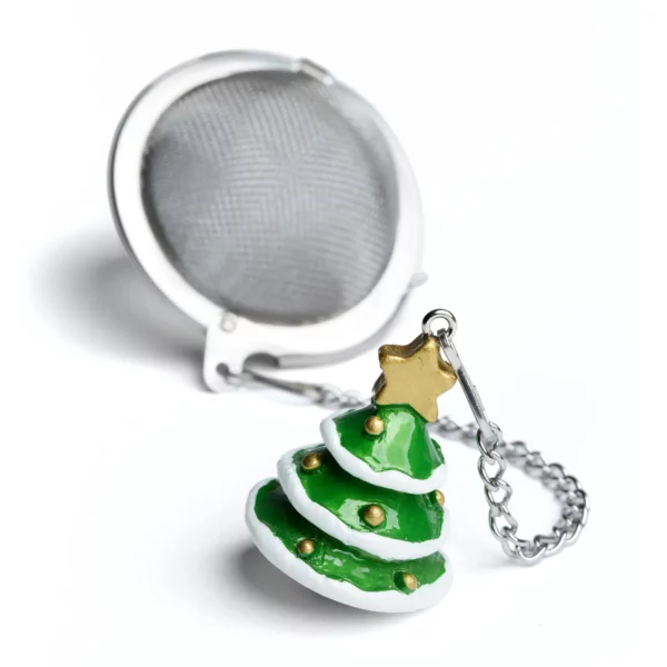 Boule à thé “Sapin de Noël” Dammann Frères – infuseur inox perforé avec chaînette et pendentif motif sapin de Noël