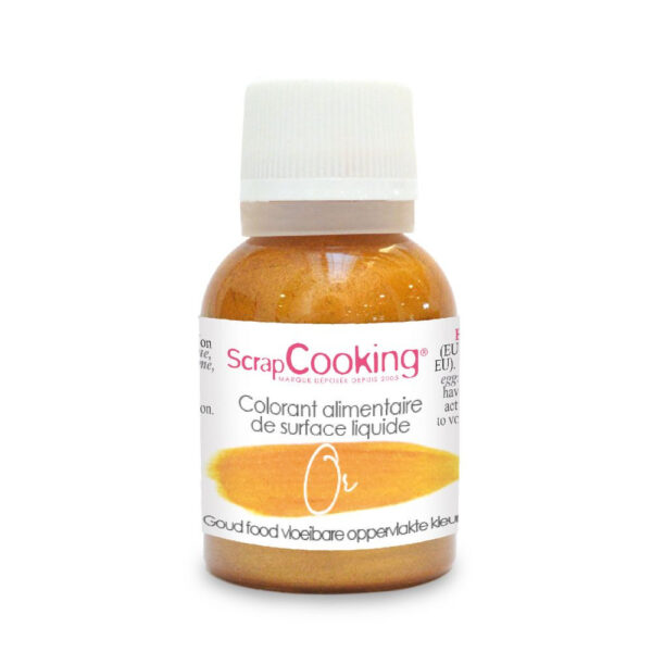 Pot de colorant alimentaire liquide doré ScrapCooking 20 g, peinture comestible or.