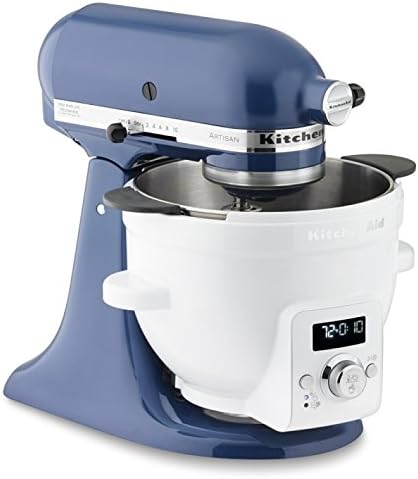 Bol chauffant KitchenAid KSM1CBT Precise Heat blanc, compatible robot sur socle, avec écran numérique et couvercle en verre