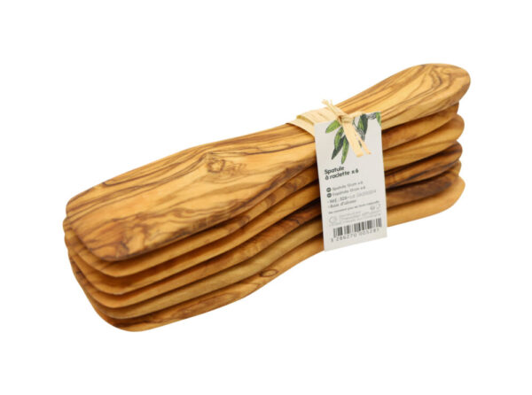 Lot de spatules à raclette en bois d’olivier Chevalier Diffusion – ustensiles naturels et durables pour raclette et fromages fondus.