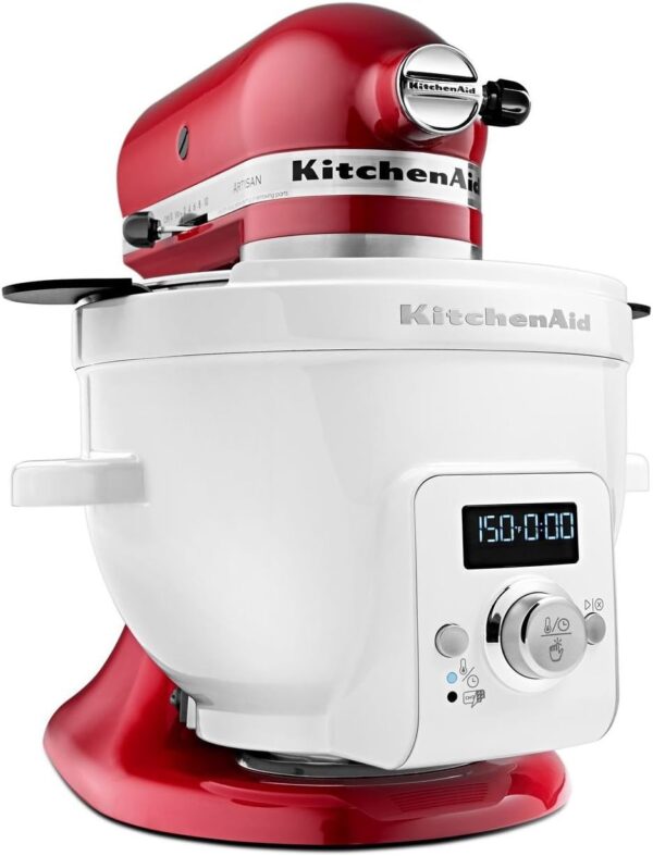 Bol chauffant KitchenAid KSM1CBT Precise Heat blanc, compatible robot sur socle, avec écran numérique et couvercle en verre