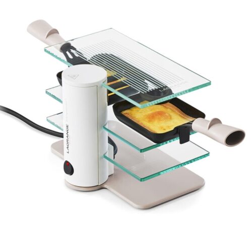 Raclette Transparence Mineral 2 personnes - Lagrange Appareil à raclette Transparence 2 personnes Lagrange sur table – design en verre trempé et poêlons noirs