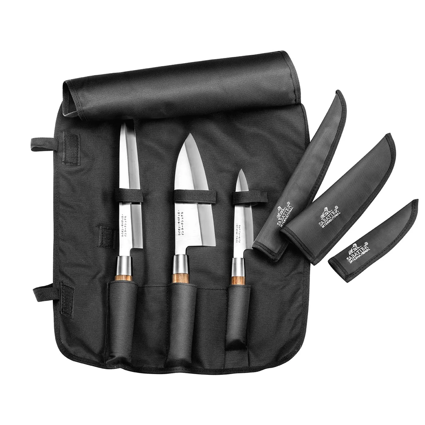 Malette Sabatier International 3 couteaux de cuisine style japonais manche Zebrano