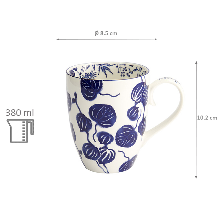 Set de 4 mugs en porcelaine Tokyo Design Studio Flora Japonica 380 ml avec motifs floraux bleu et blanc et boîte cadeau.