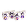 Set de 4 mugs kawaii Maiko Tokyo Design Studio en stoneware 170 ml, design japonais mignon violet et blanc.