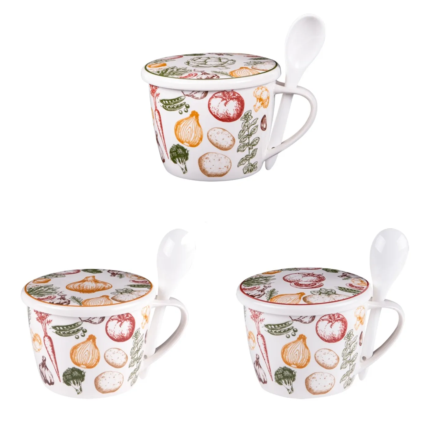 Photo du bol à soupe Antan coloré de Table Passion avec couvercle et cuillère intégrée, porcelaine décorative pour soupe maison.