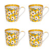 Coffret de 4 mugs Zinia 40 cl Table Passion – mugs en porcelaine blanche à motifs floraux jaunes et blancs pour café, thé ou chocolat chaud.