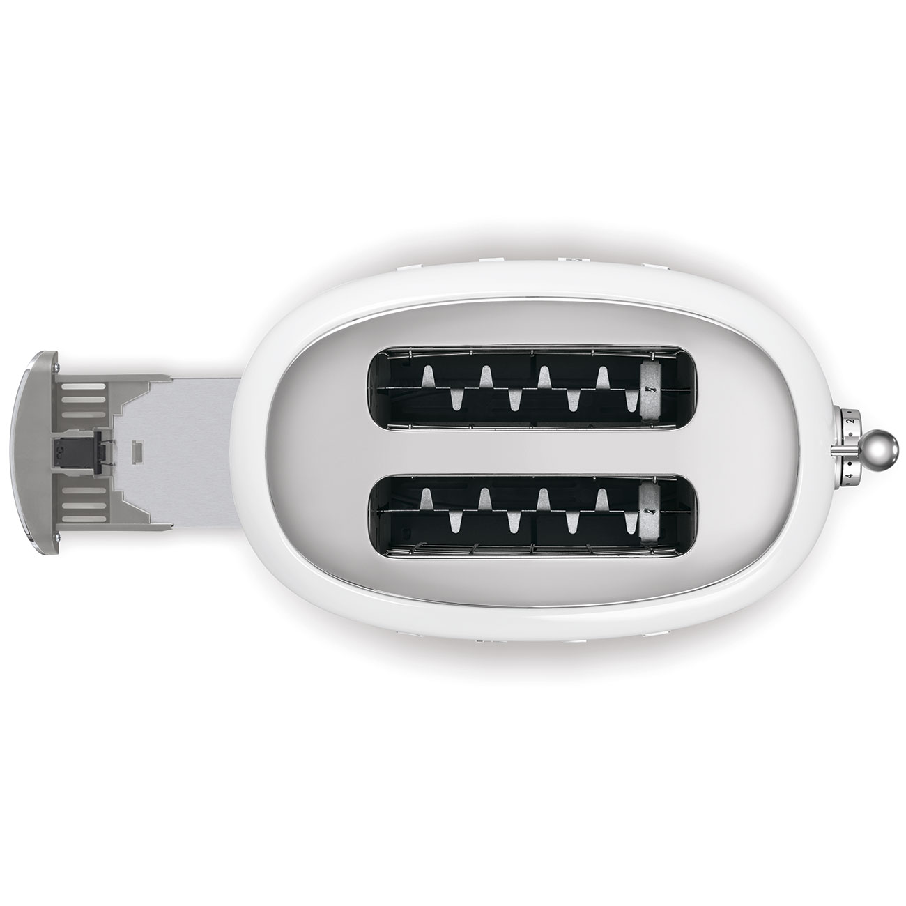 Grille-pain SMEG TSF01WHEU blanc 2 tranches style rétro Années 50 avec fentes extra-larges et fonctions décongélation, réchauffage et bagel.