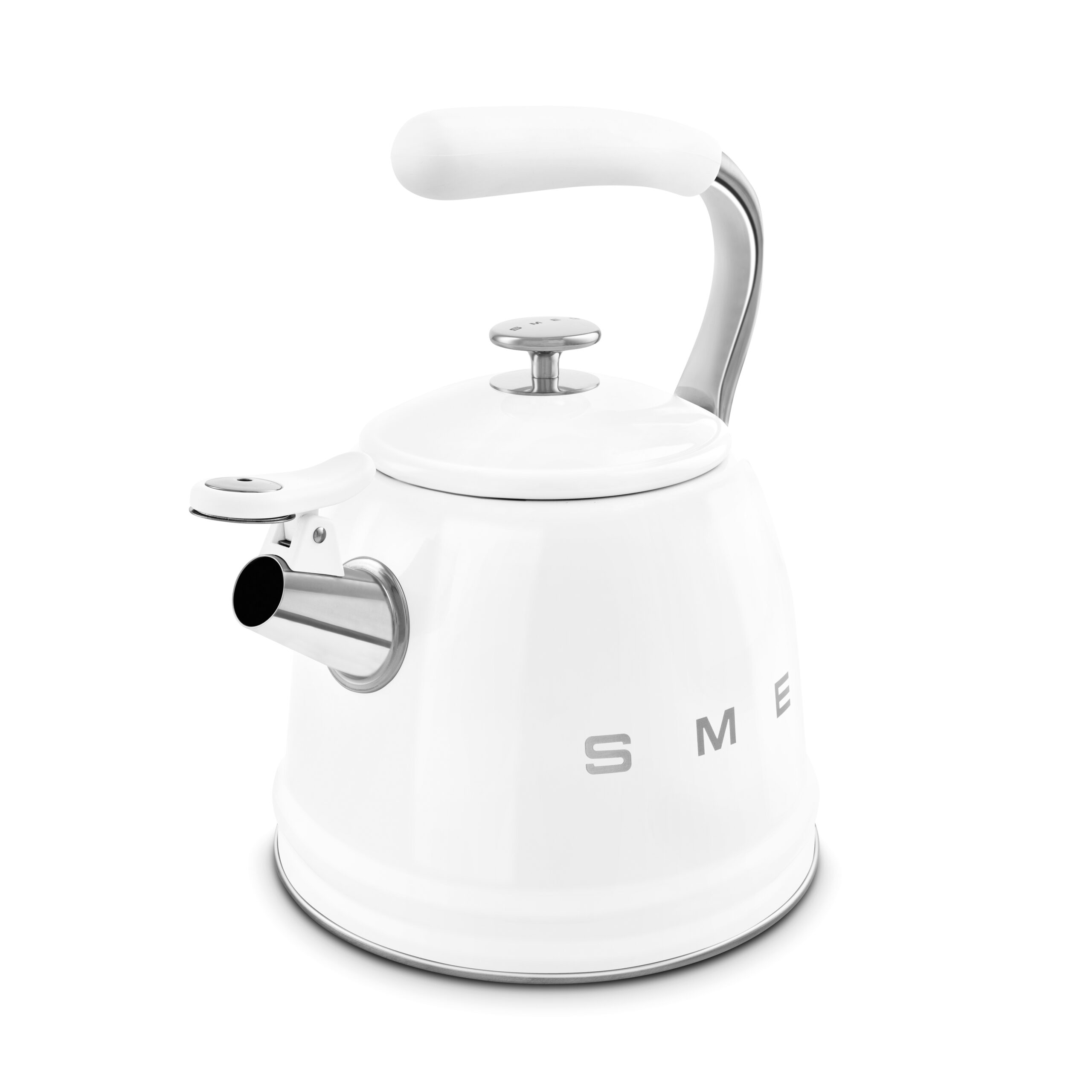 Bouilloire sifflante 2,3L-SMEG Bouilloire sifflante SMEG blanc WKF01WH 2,3 L, style rétro Années 50, inox, compatible gaz et induction, sifflet intégré
