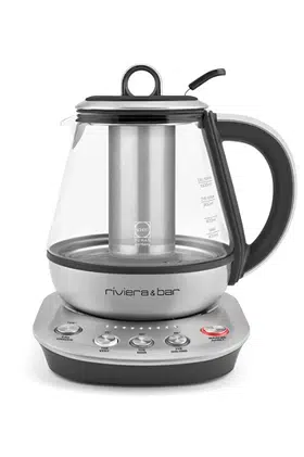 Théière électrique Riviera & Bar Fujian Zen BTH450 en inox et verre trempé, multi-programme pour thé et infusion.