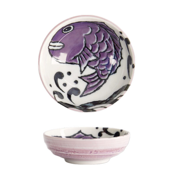 Tokyo Design Studio bol à sauce Seafood poisson violet 150 ml en porcelaine japonaise, pour sauces, trempettes et condiments.
