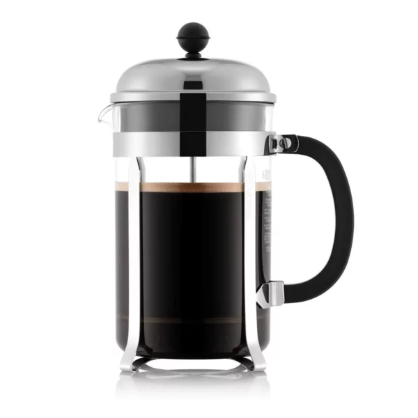 Cafetière à piston Bodum Chambord 1932-16TR-10 – French Press 1,5 L (12 tasses) en verre borosilicate résistant à la chaleur avec armature métal chromé et poignée ergonomique pour infusion café artisanale.