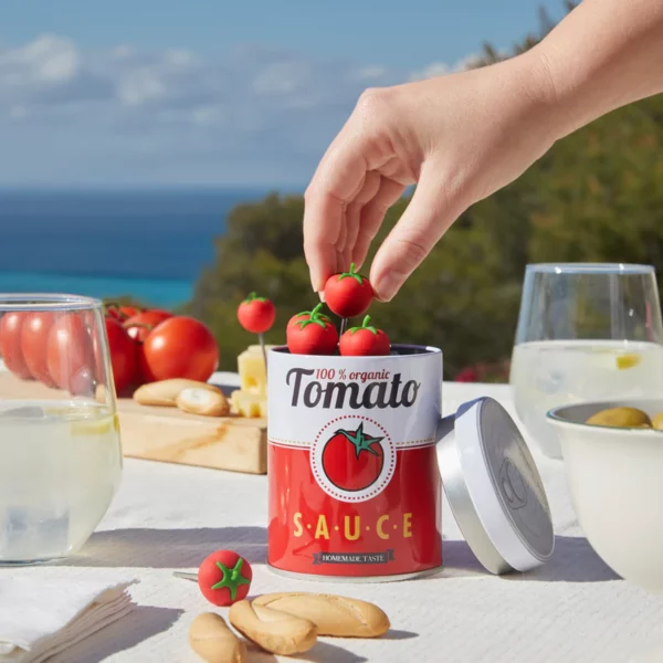 Pics apéritif Balvi en forme de tomates x6 avec support boîte de conserve