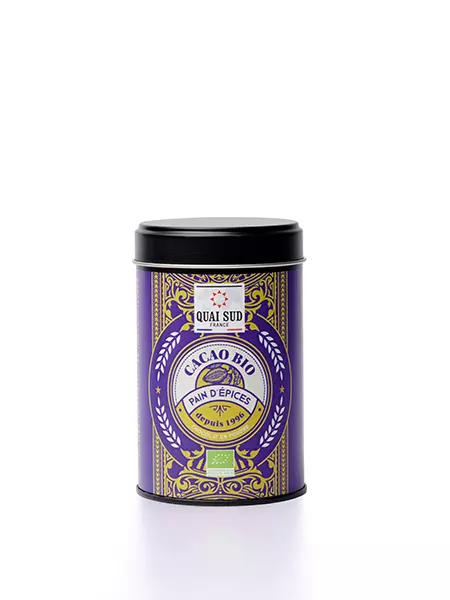 Boîte pop noire de cacao en poudre biologique aromatisé pain d’épices