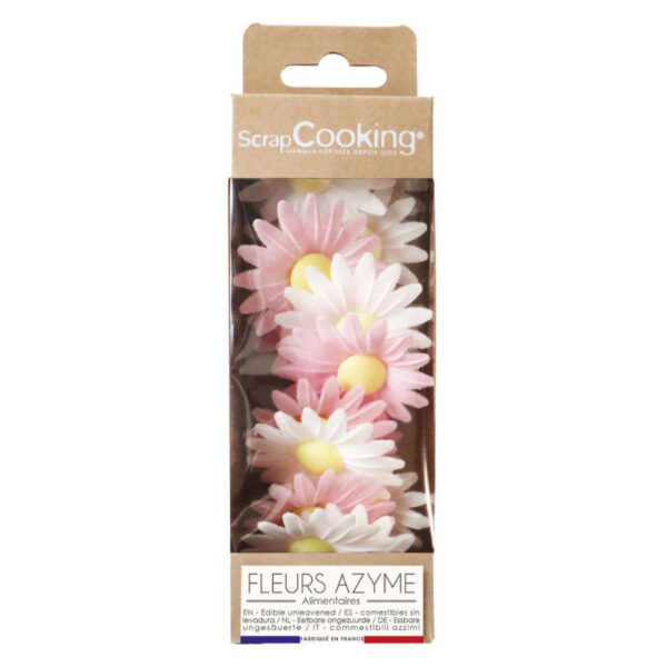 Décors en azyme Marguerites x18 ScrapCooking® – fleurs comestibles pour pâtisserie.