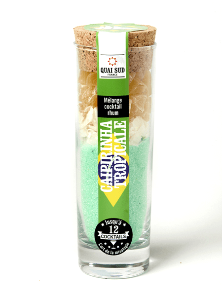 Mélange pour cocktail Caipirinha Tropicale Quai Sud avec citrons verts, mangue et ananas pour préparation maison.