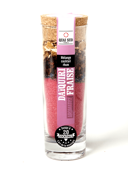 Mélange pour cocktail Daiquiri Fraise Quai Sud avec fraises et citron vert – préparation cocktail maison fruité.