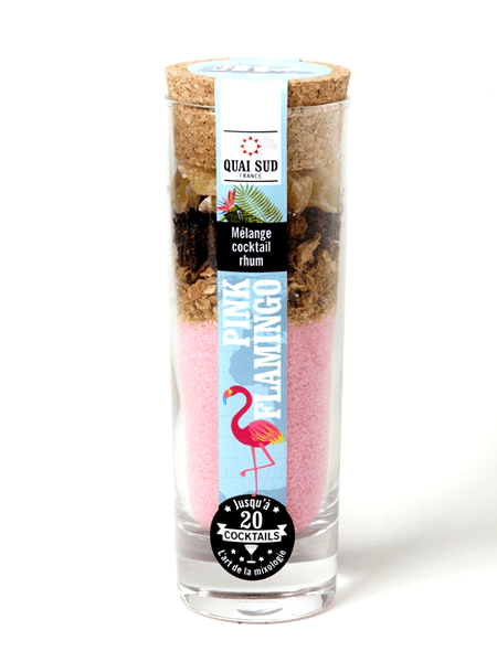 Kit mélange pour cocktail Pink Flamingo Quai Sud avec saveurs ananas, fraise et citron – préparation cocktail maison.