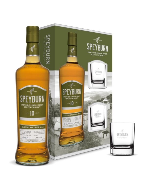 Coffret Speyburn Bradan Orach whisky 40 % avec deux verres — Single Malt Speyside fruité et doux.
