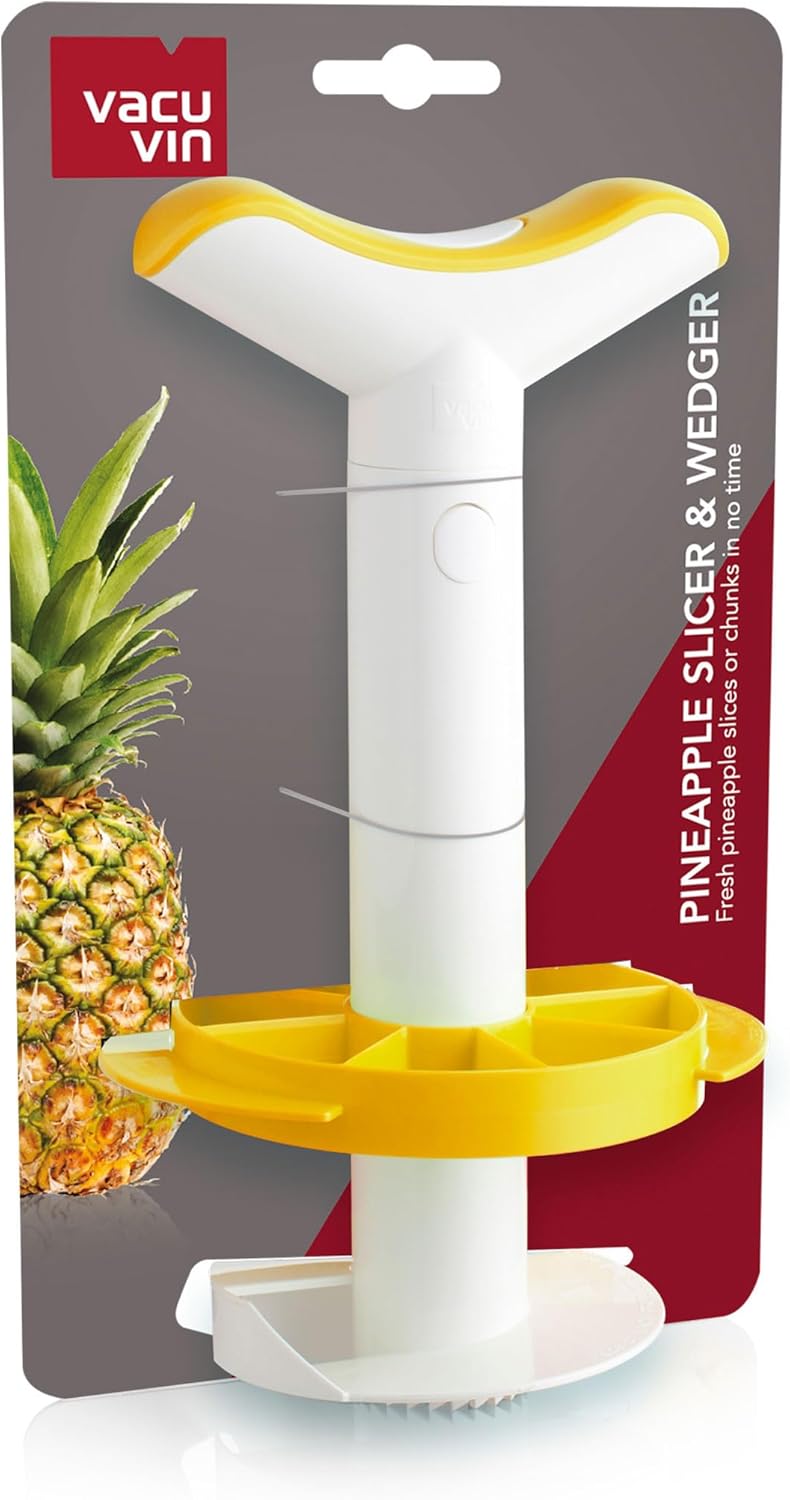 Coupe-ananas Vacu Vin 4-en-1 avec système rotatif pour éplucher, trancher et découper l’ananas en morceaux facilement