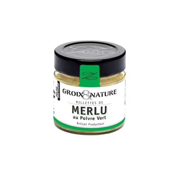 Bocal de rillettes de merlu au poivre vert Groix & Nature – spécialité bretonne à tartiner.