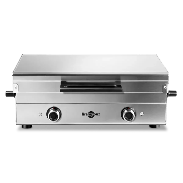 Plancha Krampouz Club inox gaz et électrique avec capot intégré et double zone de cuisson